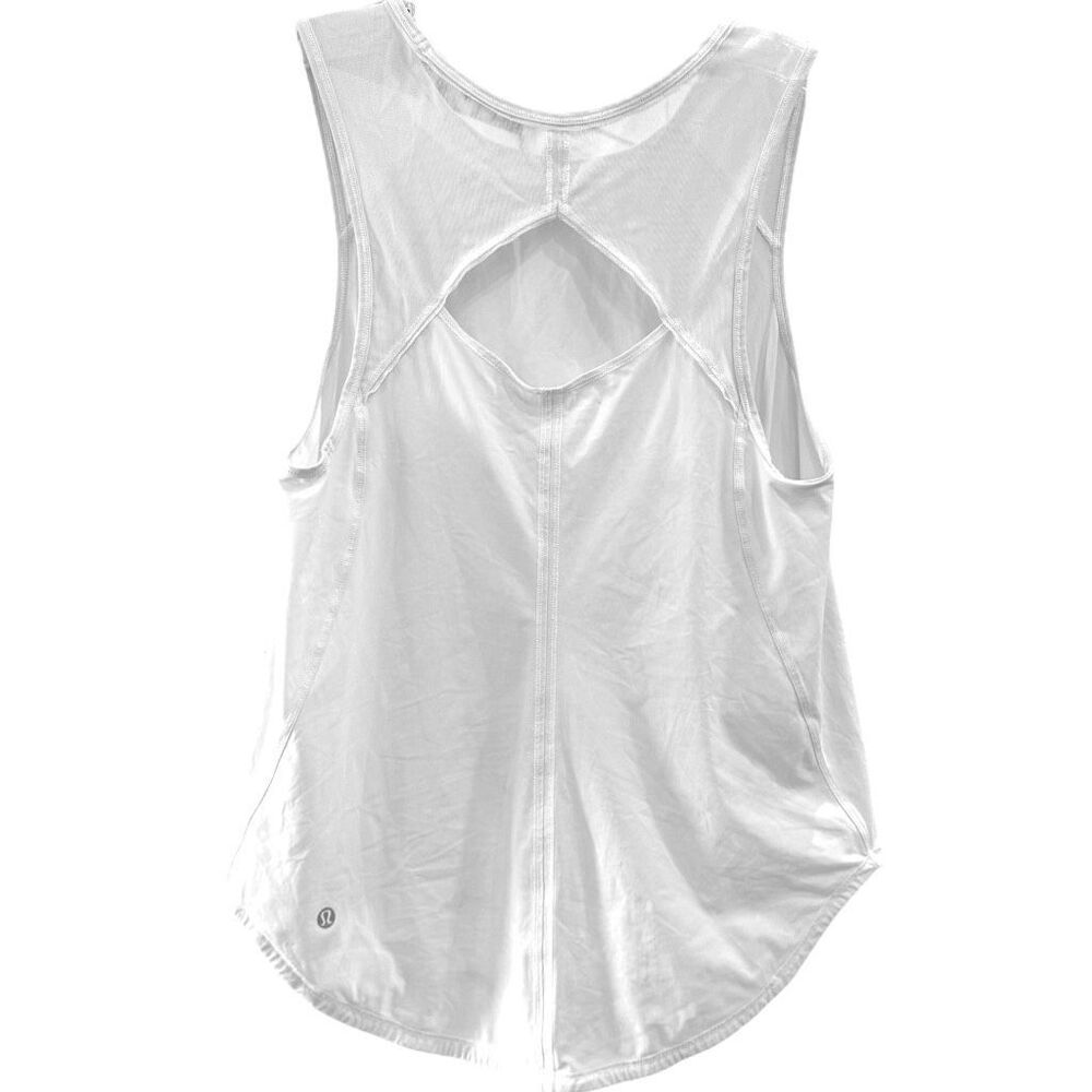 Lululemon Sculpt Tank Size 6 White Cutout Back Mesh Workout Top